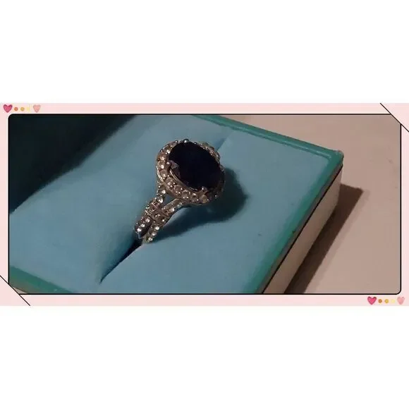 2.5 Ct. Oval Cut Blue & White Sapphire Engagement/Statement Ring Sz 8 - Picture 2 of 4